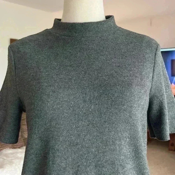 ZARA TRAFALUC Gray High Neck Short Sleeve A Line Midi Dress Size Small - NWOT - Picture 3 of 6
